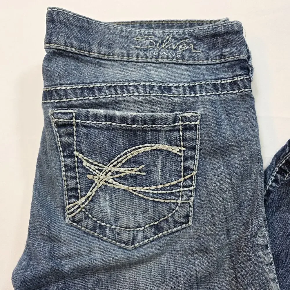 Silver Jeans Womens 29 Tuesday Capri Distressed Medium Wash Blue Denim - Picture 3 of 12